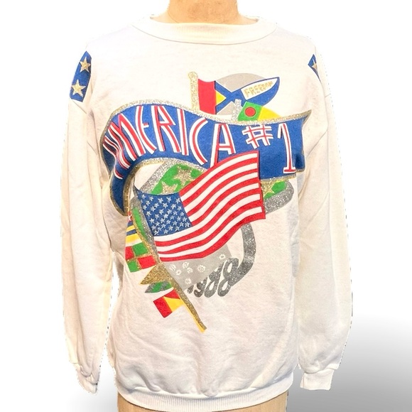 VINTAGE 1988 American Freedom graphic crewneck sweatshirt USA flag banner 80s - Picture 1 of 12